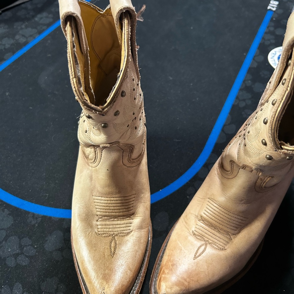 Tan Ankle Boots with Intricate Stitching